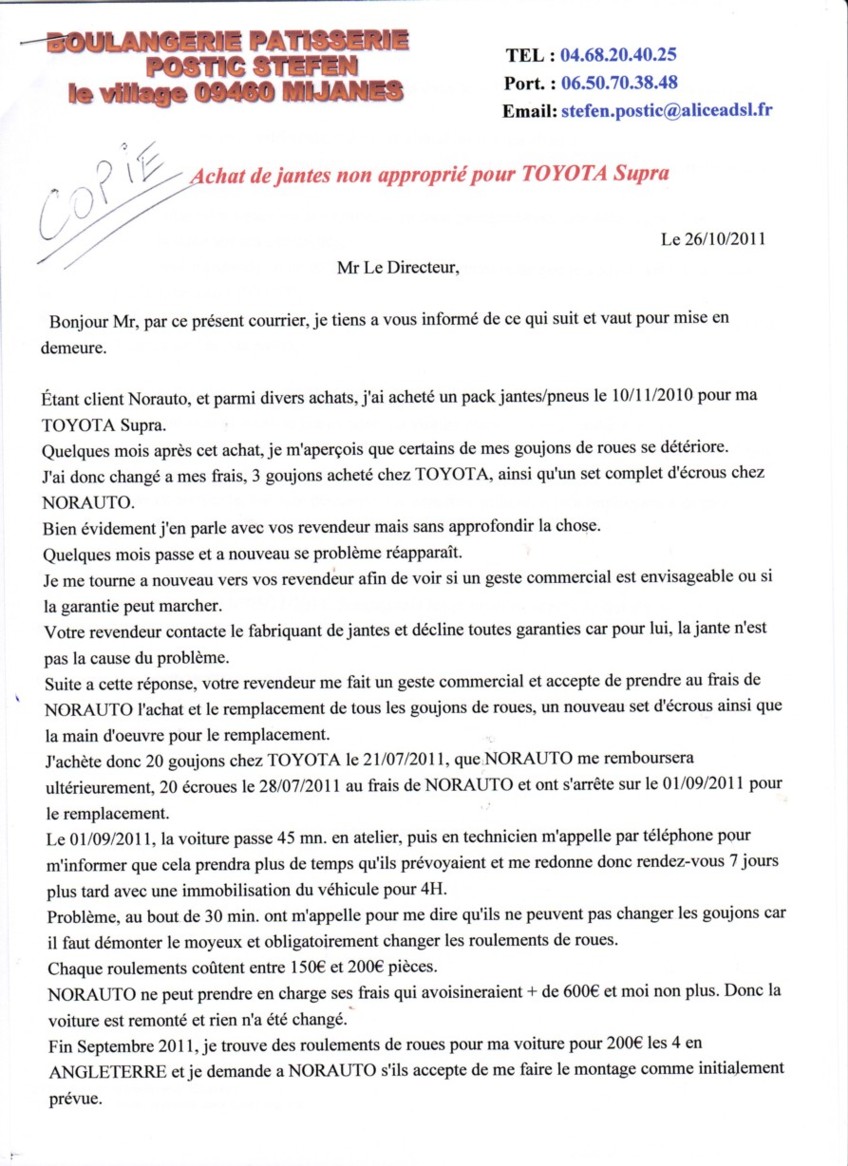 Courrier au centre NORAUTO PERPIGNAN